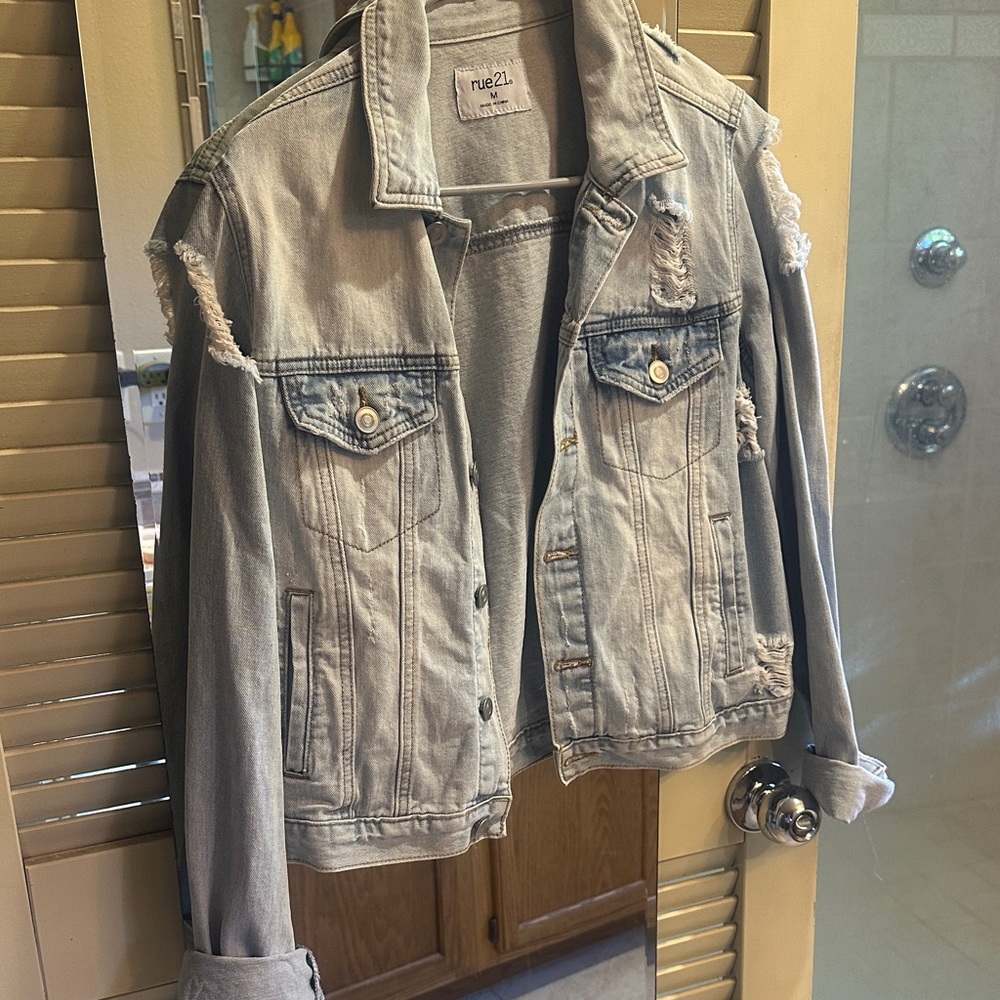 Rue21 Faded Blue Distressed Denim Jacket
